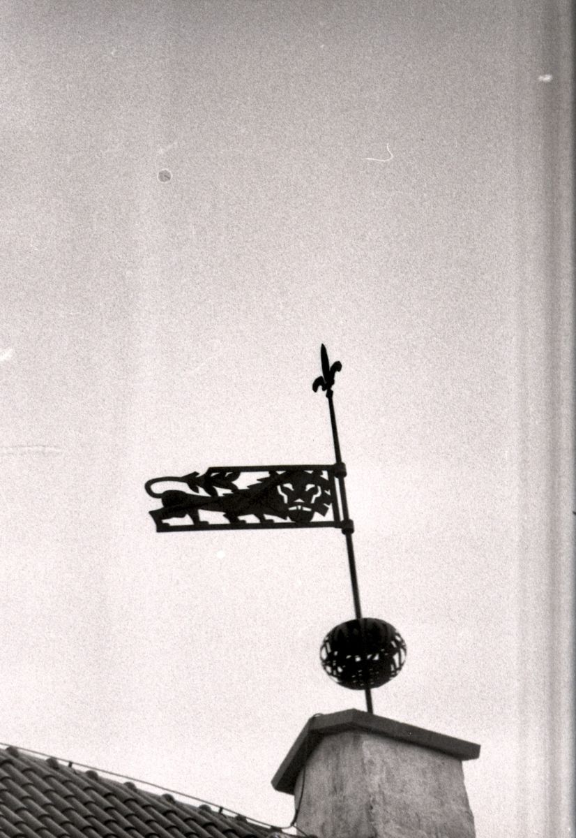 Lion Weather Vane on the tower of Long Hermann, Narva Castle. Photo by V. Kuzmin. 1986. From the collection of Narva Museum.